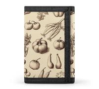 LYHVSFJW Light Peach And Brown TriFold Wallet with 8 Card Slots, Slim Zipper Coin Pocket, Divided Billfold for Men Women, Sketch Style Vegetables, One Size, Modern
