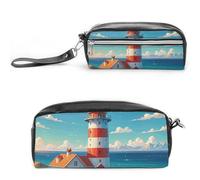 LYHVSFJW Lighthouse Diamond Paint Pencil Case, Large Capacity Pencil Pouch with Zipper, Coin Pouch Cosmetic Bag Leather Pen Bag for Office Stationery Cosmetics
