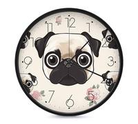 LYHVSFJW Line Pug Wall Clock Silent Non-Ticking Analog Clocks Modern Round Decorative Digital Clock for Living Room Bathroom Kitchen Classroom Bedroom Office 10 Inch Black