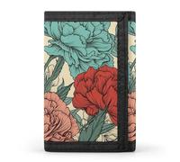LYHVSFJW Linear Texture Beige TriFold Wallet with 8 Card Slots, Slim Zipper Coin Pocket, Divided Billfold for Men Women, Carnations of Red Colors, One Size, Modern