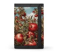LYHVSFJW Linear Texture Beige TriFold Wallet with 8 Card Slots, Slim Zipper Coin Pocket, Divided Billfold for Men Women, Pomegranate Tree, One Size, Modern