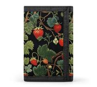 LYHVSFJW Linear Texture Beige TriFold Wallet with 8 Card Slots, Slim Zipper Coin Pocket, Divided Billfold for Men Women, Strawberry Pattern, One Size, Modern