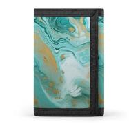 LYHVSFJW Linear Texture Beige TriFold Wallet with 8 Card Slots, Slim Zipper Coin Pocket, Divided Billfold for Men Women, Teal And Gold Marble, One Size, Modern