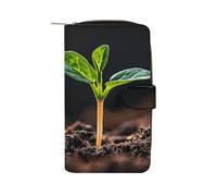 LYHVSFJW Long Wallet for Women Leather Wallet for Men Large Capacity Wristlet Wallets With 12 Card Holder Colorful Smiley Face Change Purse, A Seedling Sprouts, 19.7x11x3.5cm, Modern