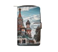 LYHVSFJW Long Wallet for Women Leather Wallet for Men Large Capacity Wristlet Wallets With 12 Card Holder Anime Style Cat Change Purse, St Basil Cathedral Red Square In Moscow, 19.7x11x3.5cm, Modern