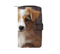 LYHVSFJW Long Wallet for Women Leather Wallet for Men Large Capacity Wristlet Wallets With 12 Card Holder Halloween Pumpkin Witch Change Purse, Cute Puppy Dog, 19.7x11x3.5cm, Modern
