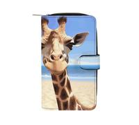 LYHVSFJW Long Wallet for Women Leather Wallet for Men Large Capacity Wristlet Wallets With 12 Card Holder Brook Trout Fly Fishing Change Purse, Beach Giraffe, 19.7x11x3.5cm, Modern