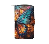 LYHVSFJW Long Wallet for Women Leather Wallet for Men Large Capacity Wristlet Wallets With 12 Card Holder Color Butterfly Background Change Purse, Color butterfly background, 19.7x11x3.5cm, Modern