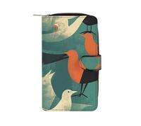 LYHVSFJW Long Wallet for Women Leather Wallet for Men Large Capacity Wristlet Wallets With 12 Card Holder Giraffe Art Illustration Change Purse, Flock of Birds, 19.7x11x3.5cm, Modern