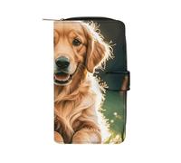 LYHVSFJW Long Wallet for Women Leather Wallet for Men Large Capacity Wristlet Wallets With 12 Card Holder Beige Simple Doodle Change Purse, Golden Retrievers, 19.7x11x3.5cm, Modern