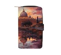 LYHVSFJW Long Wallet for Women Leather Wallet for Men Large Capacity Wristlet Wallets With 12 Card Holder Pumpkin Flower Crushed Change Purse, Rome Sunset, 19.7x11x3.5cm, Modern