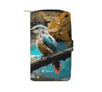 LYHVSFJW Long Wallet for Women Leather Wallet for Men Large Capacity Wristlet Wallets With 12 Card Holder Red Panda Change Purse, Relaxing rain and birds sounds, 19.7x11x3.5cm, Modern