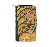 LYHVSFJW Long Wallet for Women Leather Wallet for Men Large Capacity Wristlet Wallets With 12 Card Holder Snowflakes And Christmas Trees Change Purse, Yellow Orange Tree of Life, 19.7x11x3.5cm, Modern