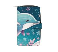LYHVSFJW Long Wallet for Women Leather Wallet for Men Large Capacity Wristlet Wallets With 12 Card Holder Halloween Pumpkin Witch Change Purse, Cute Dolphin Snowflake, 19.7x11x3.5cm, Modern
