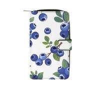 LYHVSFJW Long Wallet for Women Leather Wallet for Men Large Capacity Wristlet Wallets With 12 Card Holder Color Butterfly Background Change Purse, Blueberries with Leaves, 19.7x11x3.5cm, Modern
