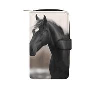 LYHVSFJW Long Wallet for Women Leather Wallet for Men Large Capacity Wristlet Wallets With 12 Card Holder Chicago Skyline Change Purse, Black And White Horses, 19.7x11x3.5cm, Modern