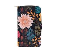 LYHVSFJW Long Wallet for Women Leather Wallet for Men Large Capacity Wristlet Wallets With 12 Card Holder Cartoon Brown Cute Bear Change Purse, Colorful Boho Floral, 19.7x11x3.5cm, Modern