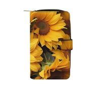 LYHVSFJW Long Wallet for Women Leather Wallet for Men Large Capacity Wristlet Wallets With 12 Card Holder Color Butterfly Background Change Purse, Many sunflowers, 19.7x11x3.5cm, Modern