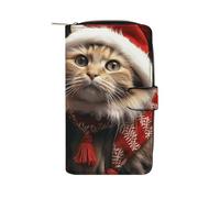 LYHVSFJW Long Wallet for Women Leather Wallet for Men Large Capacity Wristlet Wallets With 12 Card Holder Anime Style Cat Change Purse, Christmas Cat, 19.7x11x3.5cm, Modern