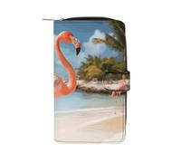 LYHVSFJW Long Wallet for Women Leather Wallet for Men Large Capacity Wristlet Wallets With 12 Card Holder Brook Trout Fly Fishing Change Purse, Beach flamingo, 19.7x11x3.5cm, Modern