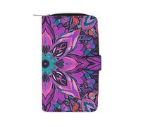 LYHVSFJW Long Wallet for Women Leather Wallet for Men Large Capacity Wristlet Wallets With 12 Card Holder Stamped with Ancient Rome Change Purse, Mandala Stylized, 19.7x11x3.5cm, Modern