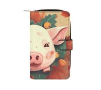 LYHVSFJW Long Wallet for Women Leather Wallet for Men Large Capacity Wristlet Wallets With 12 Card Holder Pixel Shaped Heart Change Purse, Peach Piggy, 19.7x11x3.5cm, Modern