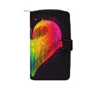 LYHVSFJW Long Wallet for Women Leather Wallet for Men Large Capacity Wristlet Wallets With 12 Card Holder Pixel Shaped Heart Change Purse, Rainbow Hearts, 19.7x11x3.5cm, Modern