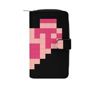LYHVSFJW Long Wallet for Women Leather Wallet for Men Large Capacity Wristlet Wallets With 12 Card Holder Pixel Shaped Heart Change Purse, Pixel Shaped Heart, 19.7x11x3.5cm, Modern