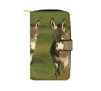 LYHVSFJW Long Wallet for Women Leather Wallet for Men Large Capacity Wristlet Wallets With 12 Card Holder Colorful Happy Birthday Cupcakes Change Purse, Donkey on green meadow, 19.7x11x3.5cm, Modern