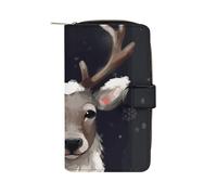 LYHVSFJW Long Wallet for Women Leather Wallet for Men Large Capacity Wristlet Wallets With 12 Card Holder Two Red Flamingos Change Purse, Reindeer, 19.7x11x3.5cm, Modern