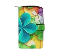 LYHVSFJW Long Wallet for Women Leather Wallet for Men Large Capacity Wristlet Wallets With 12 Card Holder The Beach with A Surfboard Change Purse, Rainbow Circle Shamrock, 19.7x11x3.5cm, Modern