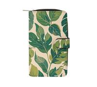 LYHVSFJW Long Wallet for Women Leather Wallet for Men Large Capacity Wristlet Wallets With 12 Card Holder Snowflakes And Christmas Trees Change Purse, green leaves, 19.7x11x3.5cm, Modern