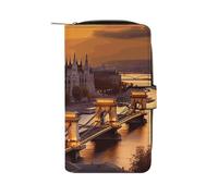 LYHVSFJW Long Wallet for Women Leather Wallet for Men Large Capacity Wristlet Wallets With 12 Card Holder Red Panda Change Purse, Sunset in Budapest, 19.7x11x3.5cm, Modern