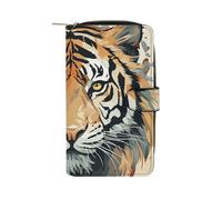 LYHVSFJW Long Wallet for Women Leather Wallet for Men Large Capacity Wristlet Wallets With 12 Card Holder Puppy Dog Boston Terrier Sea Lighthouse Change Purse, Year of the tiger tiger face,