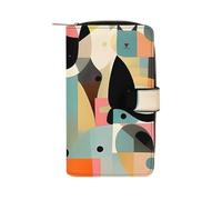 LYHVSFJW Long Wallet for Women Leather Wallet for Men Large Capacity Wristlet Wallets With 12 Card Holder Puppy Dog Boston Terrier Sea Lighthouse Change Purse, Mid-Century Modern Art Cat,