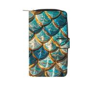 LYHVSFJW Long Wallet for Women Leather Wallet for Men Large Capacity Wristlet Wallets With 12 Card Holder Stamped with Ancient Rome Change Purse, Glittering fish scales, 19.7x11x3.5cm, Modern
