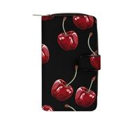 LYHVSFJW Long Wallet for Women Leather Wallet for Men Large Capacity Wristlet Wallets With 12 Card Holder Light Peach And Brown Change Purse, Cherry Cartoon Pattern, 19.7x11x3.5cm, Modern