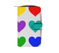 LYHVSFJW Long Wallet for Women Leather Wallet for Men Large Capacity Wristlet Wallets With 12 Card Holder Colorful Peach Watercolor Design Change Purse, Colorful Rainbow Hearts, 19.7x11x3.5cm, Modern