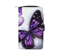 LYHVSFJW Long Wallet for Women Leather Wallet for Men Large Capacity Wristlet Wallets With 12 Card Holder Love Heart Change Purse, White Purple Butterflies, 19.7x11x3.5cm, Modern