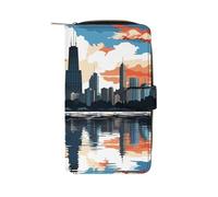 LYHVSFJW Long Wallet for Women Leather Wallet for Men Large Capacity Wristlet Wallets With 12 Card Holder Chicago Skyline Change Purse, Chicago Skyline, 19.7x11x3.5cm, Modern