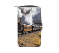 LYHVSFJW Long Wallet for Women Leather Wallet for Men Large Capacity Wristlet Wallets With 12 Card Holder Love Heart Change Purse, Steam Locomotive Train, 19.7x11x3.5cm, Modern