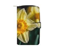 LYHVSFJW Long Wallet for Women Leather Wallet for Men Large Capacity Wristlet Wallets With 12 Card Holder A Brood of Chickens Change Purse, Daffodil Flower, 19.7x11x3.5cm, Modern