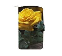 LYHVSFJW Long Wallet for Women Leather Wallet for Men Large Capacity Wristlet Wallets With 12 Card Holder Brook Trout Fly Fishing Change Purse, Beautiful yellow roses, 19.7x11x3.5cm, Modern