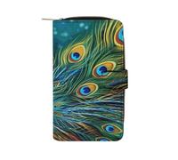 LYHVSFJW Long Wallet for Women Leather Wallet for Men Large Capacity Wristlet Wallets With 12 Card Holder Love Heart Change Purse, Colored peacock, 19.7x11x3.5cm, Modern