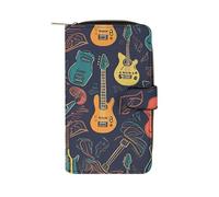 LYHVSFJW Long Wallet for Women Leather Wallet for Men Large Capacity Wristlet Wallets With 12 Card Holder Golden Glitter Christmas Tree Change Purse, Guitarra Pattern, 19.7x11x3.5cm, Modern