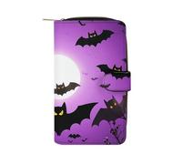 LYHVSFJW Long Wallet for Women Leather Wallet for Men Large Capacity Wristlet Wallets With 12 Card Holder Pink Panda Cotton Change Purse, Halloween Flying purple Bats, 19.7x11x3.5cm, Modern