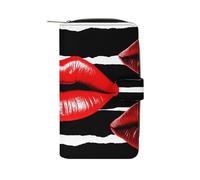LYHVSFJW Long Wallet for Women Leather Wallet for Men Large Capacity Wristlet Wallets With 12 Card Holder Chinese Style Mandarin Ducks Change Purse, Red Lips Kiss, 19.7x11x3.5cm, Modern