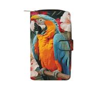 LYHVSFJW Long Wallet for Women Leather Wallet for Men Large Capacity Wristlet Wallets With 12 Card Holder Chinese Style Mandarin Ducks Change Purse, Tropical plants and parrots, 19.7x11x3.5cm, Modern