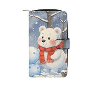 LYHVSFJW Long Wallet for Women Leather Wallet for Men Large Capacity Wristlet Wallets With 12 Card Holder Pumpkin Flower Crushed Change Purse, Lovely snow bear, 19.7x11x3.5cm, Modern