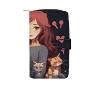 LYHVSFJW Long Wallet for Women Leather Wallet for Men Large Capacity Wristlet Wallets With 12 Card Holder Christmas Santa Claus Change Purse, A women who loves cats, 19.7x11x3.5cm, Modern